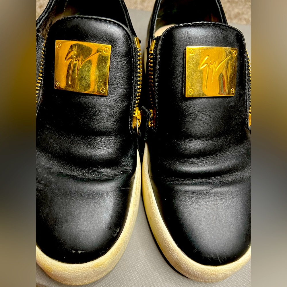Giuseppe Zanotti Slip On Sneakers Size 40 Black with Gold Zipper